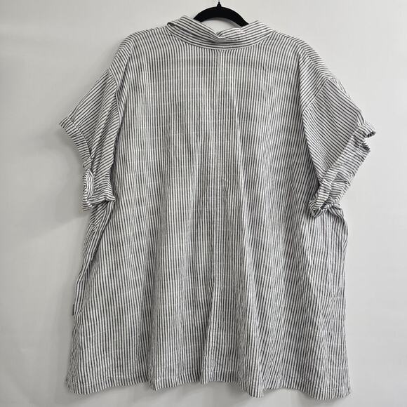 Eddie Bauer Women’s Plus Size 2X Gray Striped Cotton Shirt Coastal Resort Boho - Picture 2 of 7